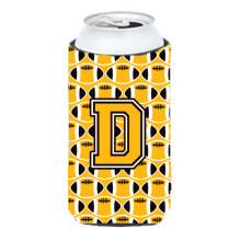 Letter D Football Black Old Gold and White Tall Boy Beverage Insulator Hugger CJ1080-DTBC""""