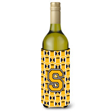 Letter S Football Black Old Gold and White Wine Bottle Juomaeriste Hugger CJ1080-SLITERK""""
