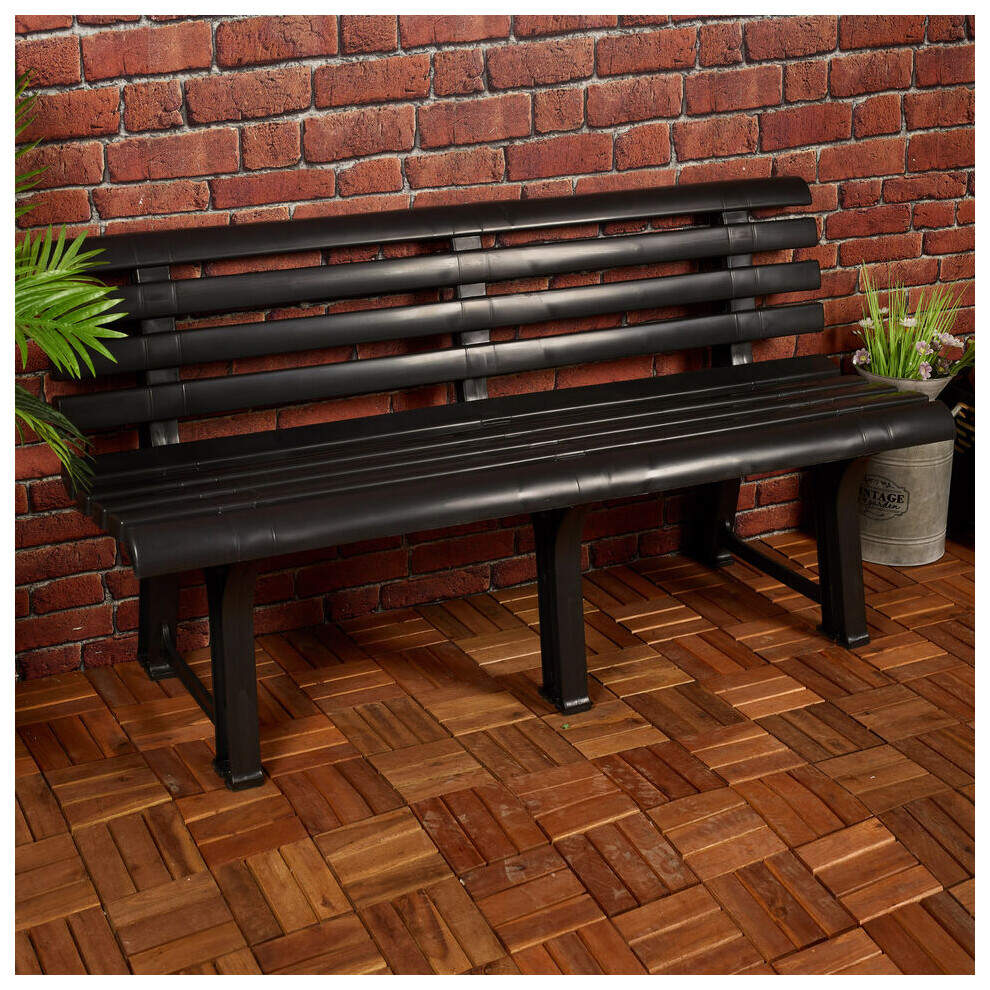 Urbn Living (Anthracite) 3 Seater Classic Garden Plastic Bench Outdoor Patio Deck Picnic Furniture 145Cm Black