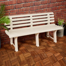(White) 3 Seater Classic Garden Plastic Bench Outdoor Patio Deck Picnic Furniture 145cm