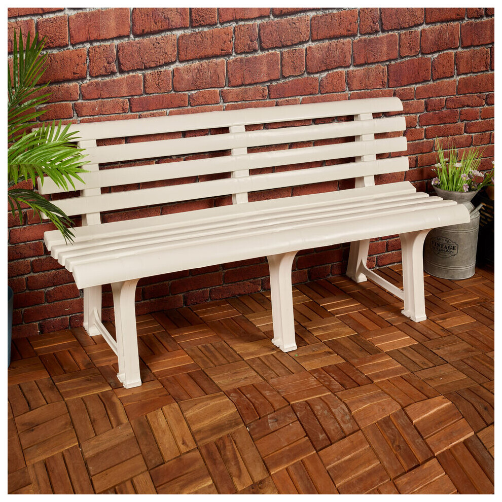(White) 3 Seater Classic Garden Plastic Bench Outdoor Patio Deck Picnic Furniture 145cm-image-OPC-PGBJBN6-NEW