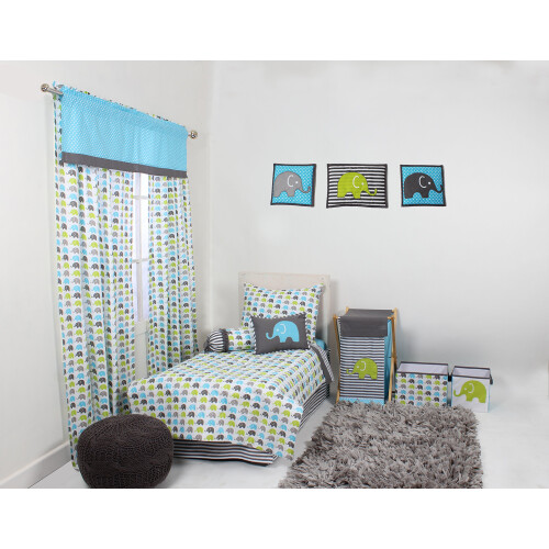 Bacati - Ko      k Elephants Aqua/Lime/Grey 2