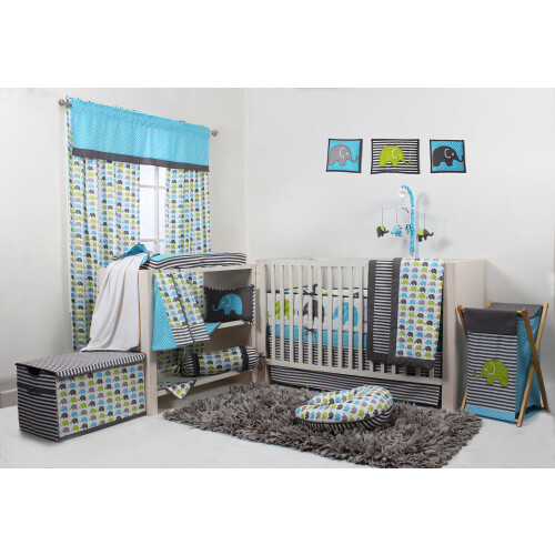 Bacati - Ko      k Elephants Aqua/Lime/Grey 1