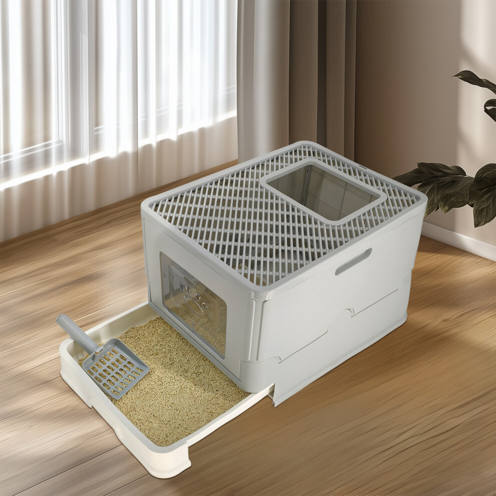 Cat Litter Box Front Entry Top Exit Toilet Boxes Tray With Scoop