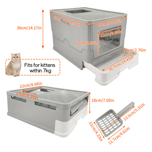 Bingopaw Cat Litter Box Front Entry Top Exit Toilet Boxes  Tray with Scoop 2