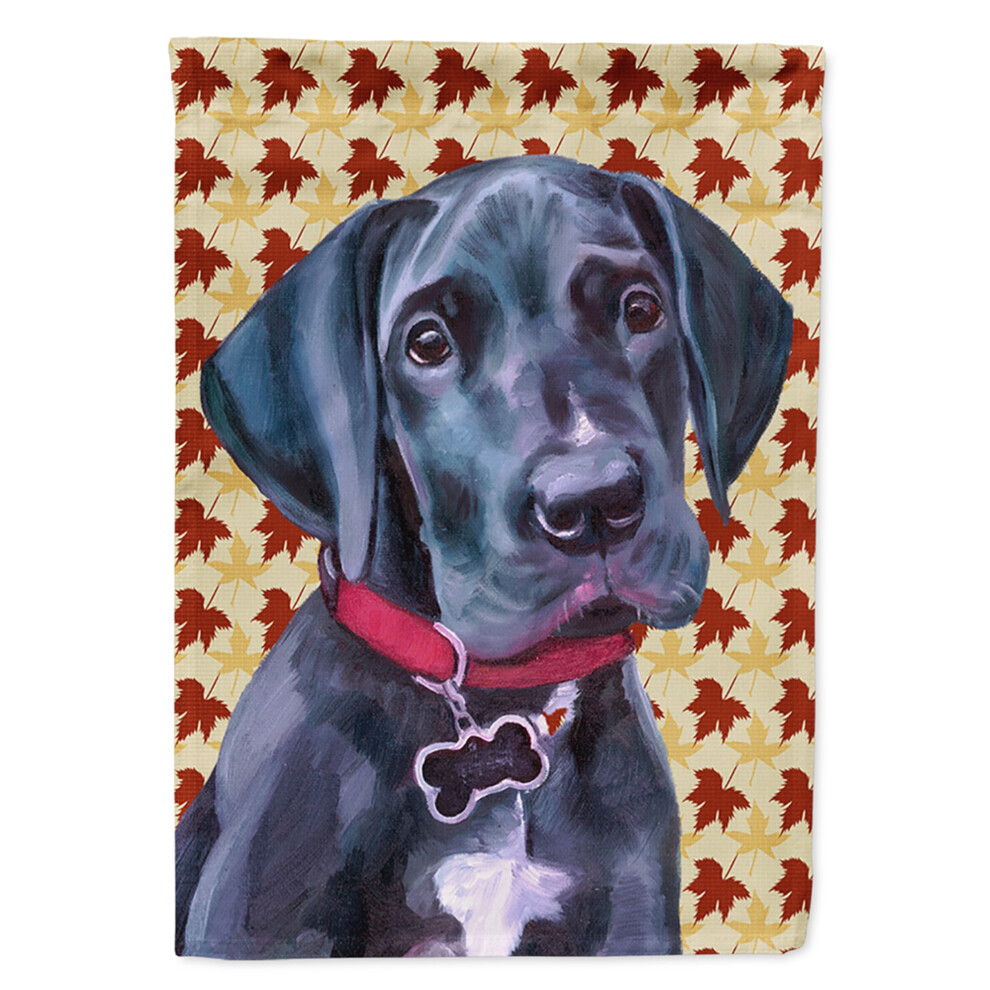 Caroline's Treasures LH9558GF Chiot Dogue Allemand Noir Feuilles D'automne Drapeau Petit Multicolore-image