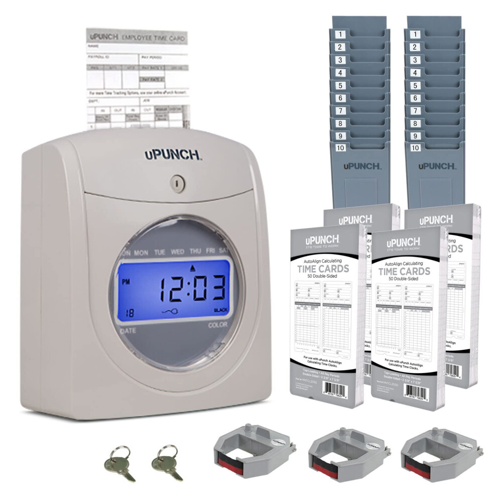 Photos - Calculator uPunch Calculating Time Clock Bundle with 200 Cards 3 Ribbons 2 Time Card Racks & 2 Keys HN4500