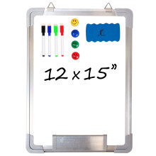 Whiteboard Set - Small Dry Erase Board 15 x 12 med 1 magnetisk t?rt viskel?der 4 t?rt t?rre mark?rer og 4 magneter - Mini White Wall Hanging Mess