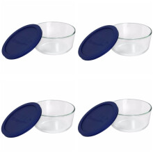 Pyrex Storage Plus 7-Cup Round Glass Food Smorage Naczynia niebieskie plastikowe okladki (paczka 4 pojemnikw) wykonane w USA