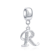 Letter R-bedel, sterlingzilver 925, initiaal AZ, alfabetkralen, naambedel voor Pandora-armbandbedels