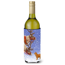 """" Caroline's Treasures Reindeers and Cat Wine Bottle Koozie Hugger 750 ml multicolor """"