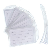 5 Pack - Premium Rigid Airline Luggage Tag Holders with 6" Loops - Heavy Duty Plastic - Suitcase ID Tags