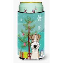 """"Caroline's Treasures Kerstboom en Ruwharige Fox Terrier Tall Boy Koozie Hugger Veelkleurig""""