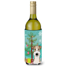 Caroline's Treasures Christmas Tree and Wire Haired Fox Terrier Wine Bottle Koozie Hugger 750 ml Multicolor