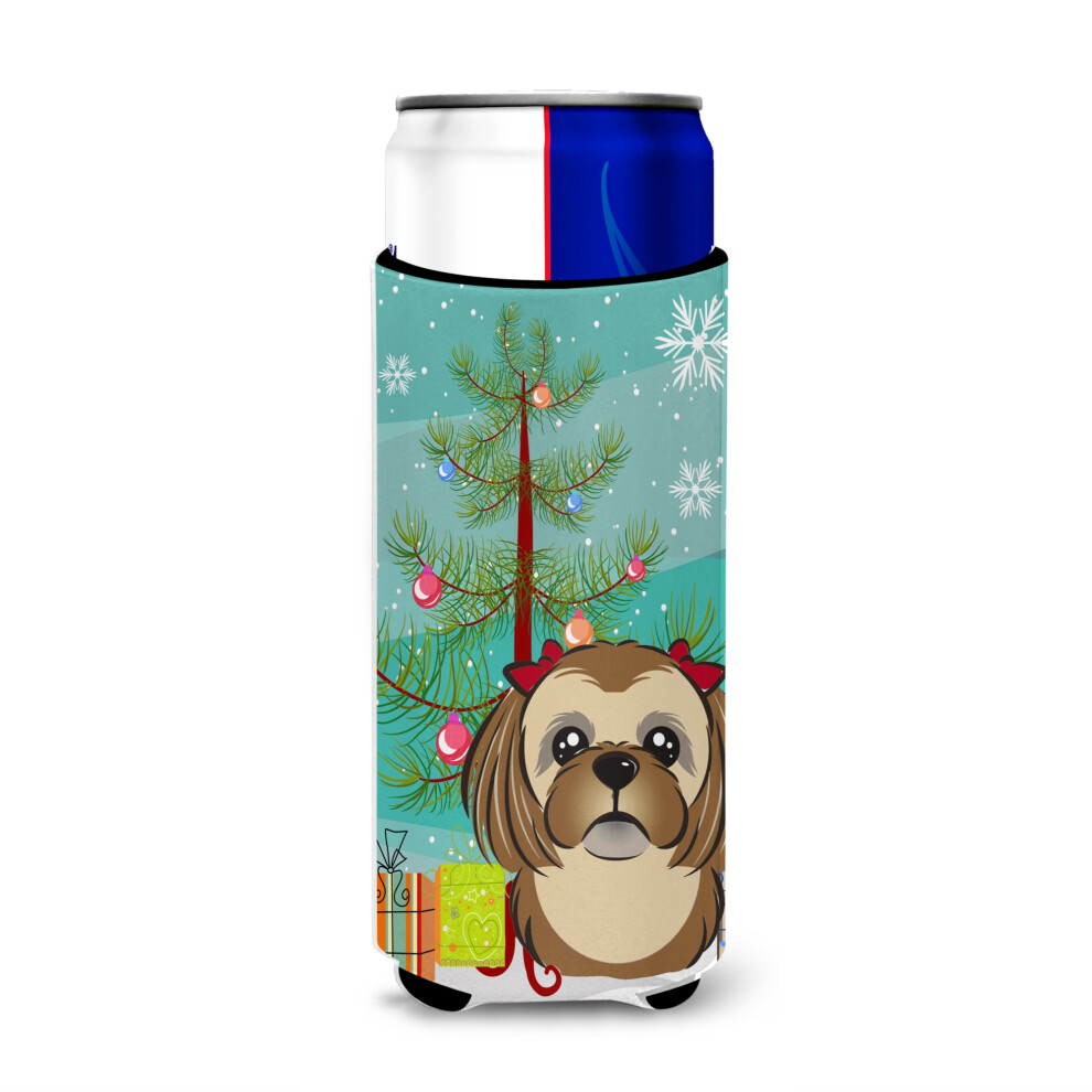 Caroline's Treasures Weihnachtsbaum Und Schokoladenbrauner Shih Tzu Michelob Ultra Koozies F R Schmale Dosen, Mehrfarbig-image