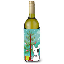 Caroline's Treasures Christmas Tree and Bull Terrier Wine Bottle Koozie Hugger 750 ml Multicolor