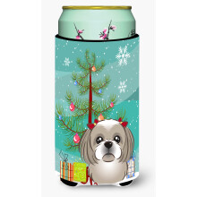 """"Caroline's Treasures Kerstboom en Grijs Zilver Shih Tzu Tall Boy Koozie Hugger Veelkleurig""""
