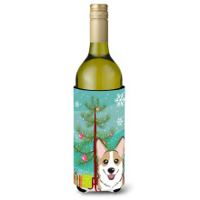 Caroline's Treasures Christmas Tree and Sable Corgi Wine Bottle Koozie Hugger 750 ml Multicolor