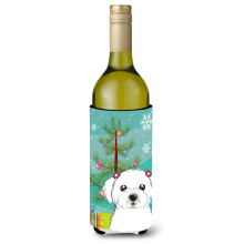 Caroline's Treasures Christmas Tree and Maltese Wine Bottle Koozie Hugger 750 ml Multicolor
