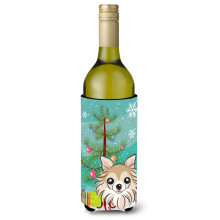 Caroline's Treasures Christmas Tree and Chihuahua Wine Bottle Koozie Hugger 750 ml Multicolor