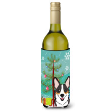 Caroline's Treasures Christmas Tree and Tricolor Corgi Wine Bottle Koozie Hugger 750 ml Multicolor