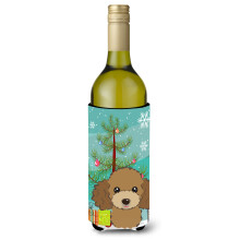 Caroline's Treasures Christmas Tree and Chocolate Brown Poodle Wine Bottle Koozie Hugger 750 ml Multicolor