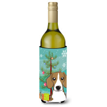 Caroline's Treasures Christmas Tree and Beagle Wine Bottle Koozie Hugger 750 ml Multicolor