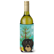 Caroline's Treasures Christmas Tree and Longhair Black and Tan Dachshund Wine Bottle Koozie Hugger 750 ml Multicolor