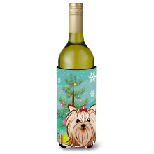 Caroline's Treasures Christmas Tree and Yorkie Yorkshire Terrier Wine Bottle Koozie Hugger 750 ml Multicolor