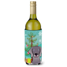 Caroline's Treasures Christmas Tree and Weimaraner Wine Bottle Koozie Hugger 750 ml Multicolor