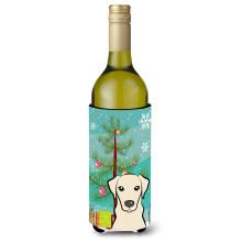 Caroline's Treasures Christmas Tree and Yellow Labrador Wine Bottle Koozie Hugger 750 ml Multicolor