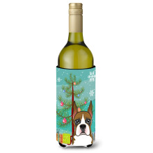 Caroline's Treasures Christmas Tree and Boxer Wine Bottle Koozie Hugger 750 ml Multicolor