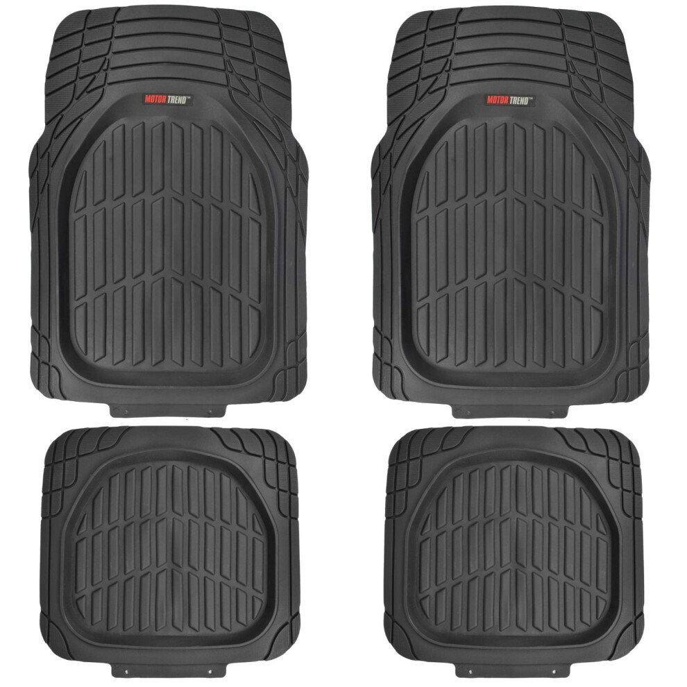 Motor Trend Mt-921-Bk Flextough Tortoise - Heavy Duty Rubber Floor Mats For Car Suv Van & Truck - All Weather Protection - Deep Dish Black 826942654893