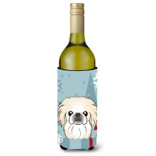 Caroline's Treasures Winter Holiday Pekingese Wine Bottle Koozie Hugger 750 ml Multicolor