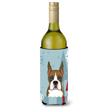 Caroline's Treasures Winter Holiday Boxer Wine Bottle Koozie Hugger 750 ml Multicolor