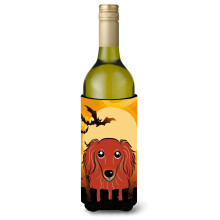 Caroline's Treasures Halloween Longhair Red Dachshund Wine Bottle Koozie Hugger 750 ml Multicolor