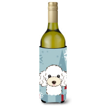 Caroline's Treasures Winter Holiday White Poodle Wine Bottle Koozie Hugger 750 ml Multicolor
