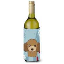 Caroline's Treasures Winter Holiday Chocolate Brown Poodle Wine Bottle Koozie Hugger 750 ml Multicolor