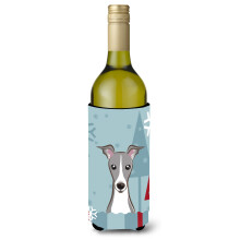 Caroline's Treasures Winter Holiday Italian Greyhound Wine Bottle Koozie Hugger 750 ml Multicolor