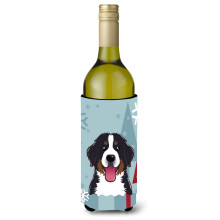 Caroline's Treasures Winter Holiday Bernese Mountain Dog Wine Bottle Koozie Hugger 750 ml Multicolor