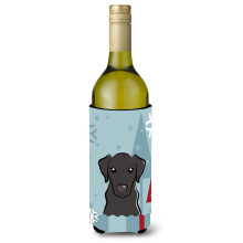 Caroline's Treasures Winter Holiday Black Labrador Wine Bottle Koozie Hugger 750 ml Multicolor