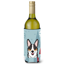 Caroline's Treasures Winter Holiday Tricolor Corgi Wine Bottle Koozie Hugger 750 ml Multicolor