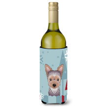 Caroline's Treasures Winter Holiday Yorkie Puppy Wine Bottle Koozie Hugger 750 ml Multicolor