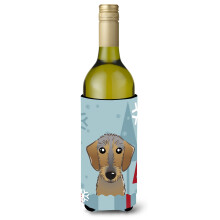 Caroline's Treasures Winter Holiday Wirehaired Dachshund Wine Bottle Koozie Hugger 750 ml Multicolor