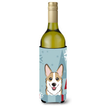 Caroline's Treasures Winter Holiday Sable Corgi Wine Bottle Koozie Hugger 750 ml Multicolor