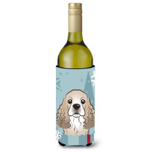 Caroline's Treasures Winter Holiday Cocker Spaniel Wine Bottle Koozie Hugger 750 ml Multicolor