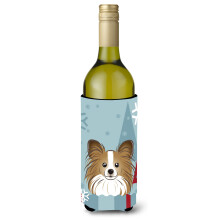 Caroline's Treasures Winter Holiday Papillon Wine Bottle Koozie Hugger 750 ml Multicolor