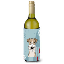 Caroline's Treasures Winter Holiday Wire Haired Fox Terrier Wine Bottle Koozie Hugger 750 ml Multicolor