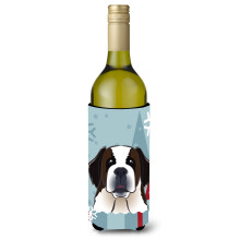Caroline's Treasures Winter Holiday Saint Bernard Wine Bottle Koozie Hugger 750 ml Multicolor