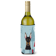 Caroline's Treasures Winter Holiday Doberman Wine Bottle Koozie Hugger 750 ml Multicolor